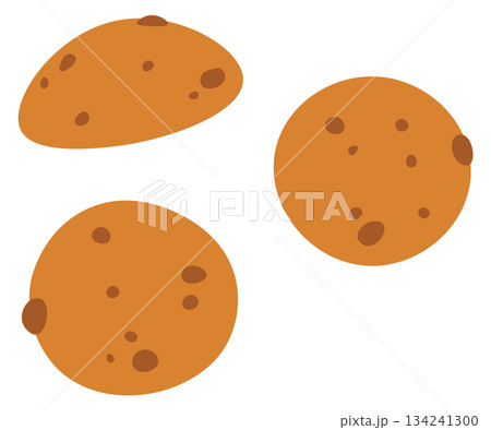 Three cookies with brown spots on them Three cookies with brown spots on them 134241300