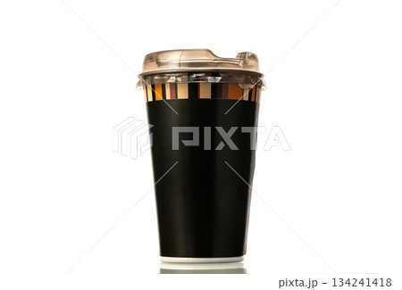 A black cup with a lid on top of it 134241418