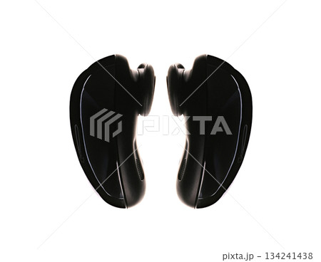 Two earbuds are shown in profile, one on the left and one on the right 134241438