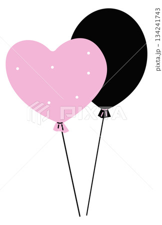 Two balloons, one pink and one black, are tied together Two balloons, one pink and one black, are tied together 134241743