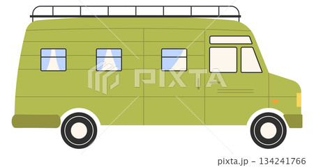 A green van with a roof rack A green van with a roof rack 134241766