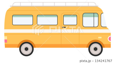 A yellow bus with a roof rack and windows 134241767