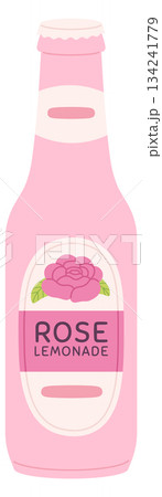 A bottle of Rose Lemonade is shown in a cartoonish style A bottle of Rose Lemonade is shown in a cartoonish style 134241779