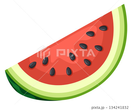 A watermelon slice with black seeds on it A watermelon slice with black seeds on it 134241832