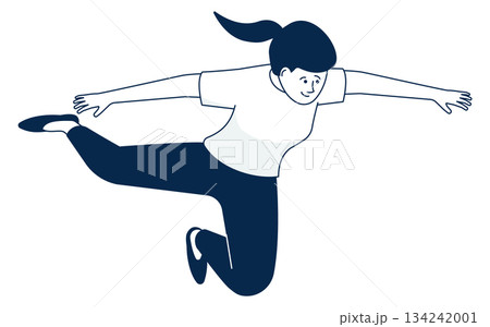 Flying woman in imagination. Dreaming person floating in air Flying woman in imagination. Dreaming person floating in air 134242001