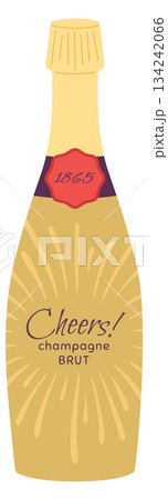 Brut bottle. Champagne color icon. Celebration symbol 134242066