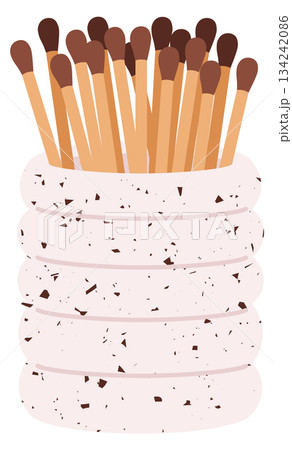 Matchsticks in ceramic holder. Aromatherapy home decor icon Matchsticks in ceramic holder. Aromatherapy home decor icon 134242086