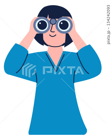 Woman observe far distance in binoculars. Business perspective 134242093