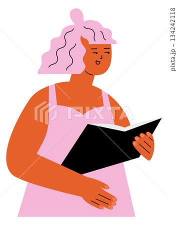 Woman reading. Young female student hold book 134242118