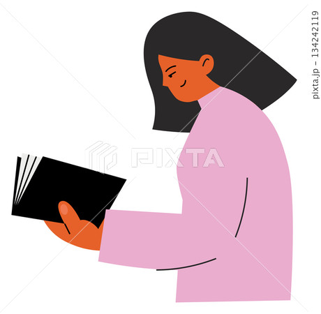Young woman hold book. Reader character. Literature lover Young woman hold book. Reader character. Literature lover 134242119