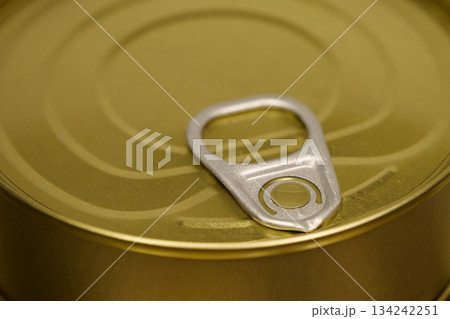 Yellow closed metal tin can from cod liver 134242251