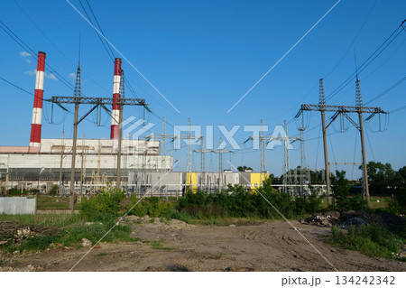 Heat electric power station and electric transmission towers 134242342