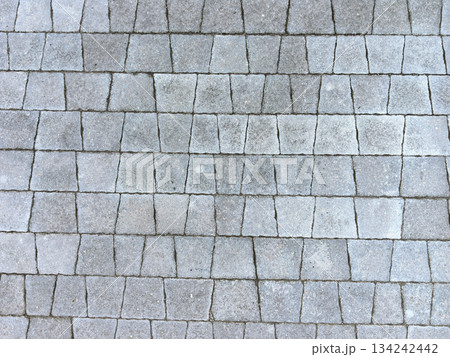 Textured gray pavement with uniform stone pattern in sunny light 134242442