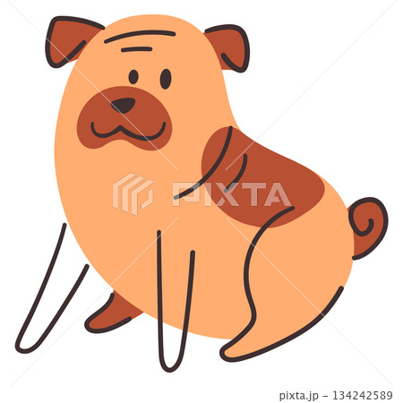Cute bulldog puppy doodle. Adorable pug puppy drawing 134242589