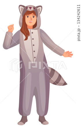 Adult racoon night costume. Cartoon woman wear pajamas 134242611