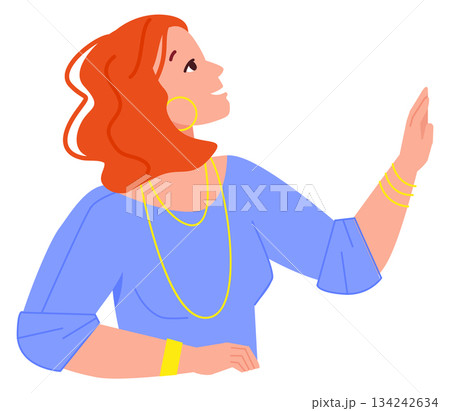 Woman look up. Watching female cartoon character 134242634