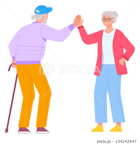 Senior high five. Old people friendly greeting 134242647