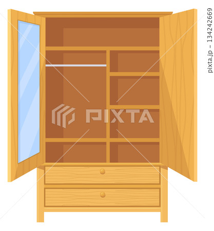 Empty closet. Open wooden room storage icon 134242669