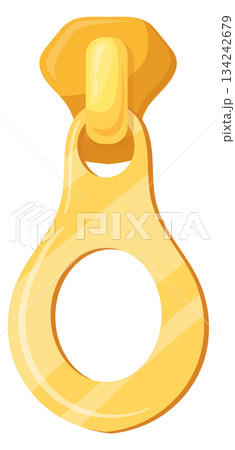 Golden zip puller clasp. Sewing clothes fastener 134242679