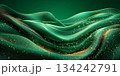 Enchanting green fabric waves with golden sparkles. Abstract background for festive, luxury, Christmas design 134242791