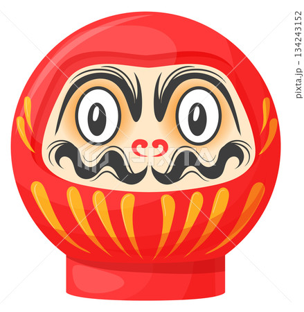 Japanese monk doll. Red head toy icon 134243152