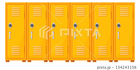Closed lockers. Cartoon office storage with yellow doors 134243156