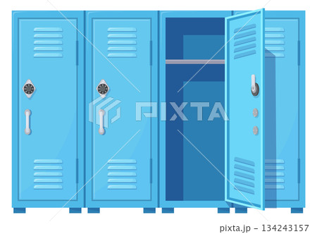 Blue lockers closed and open doors cartoon icon Blue lockers closed and open doors cartoon icon 134243157