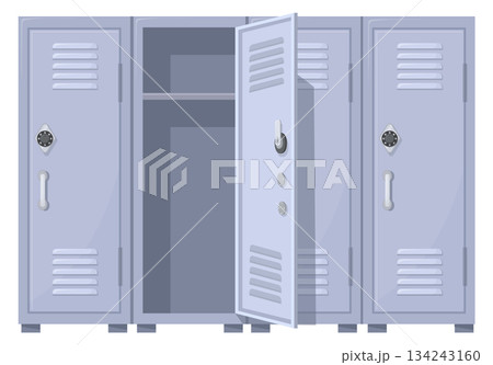 Metal door lockers. Cartoon high school closet icon 134243160
