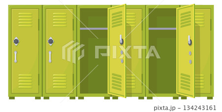 Gym lockers in cartoon style. Green metal cabinets 134243161