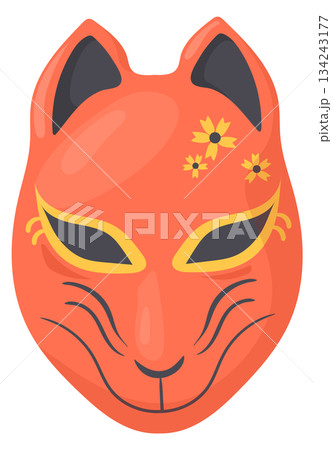 Animal mask in folk style. Japanese theater creature Animal mask in folk style. Japanese theater creature 134243177
