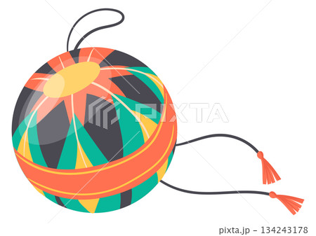 Ball with colorful japanese ornament. Cartoon toy icon Ball with colorful japanese ornament. Cartoon toy icon 134243178