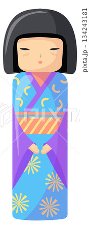 Wooden japanese geisha doll. Traditional kokeshi toy Wooden japanese geisha doll. Traditional kokeshi toy 134243181