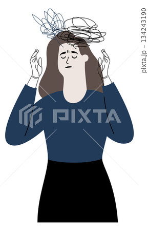 Obsessive thoughts. Mental problem. Female psychology drawing Obsessive thoughts. Mental problem. Female psychology drawing 134243190