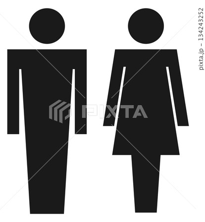 Male and female silhouette. Black couple washroom sign 134243252