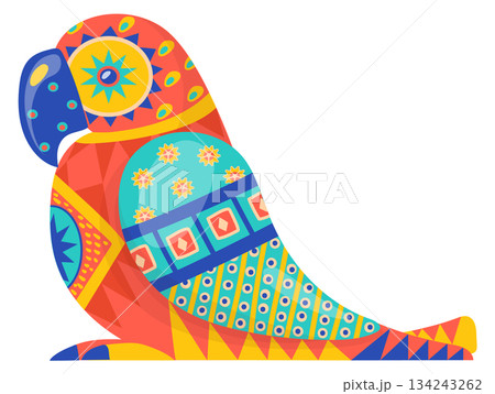 Folk bird ornate figure. Decorative patterned parrot 134243262