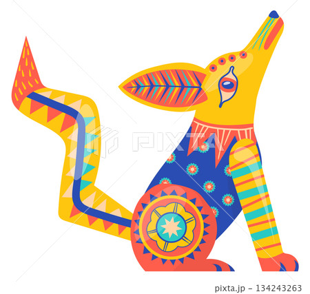 Mexican coyote ornament. Folklore animal fantastic figure 134243263