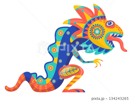 Mexican dragon in boho tribal colorful ornament style 134243265