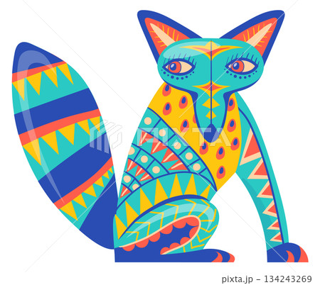 Mexican ornate wolf shape. Traditional folklore animal 134243269