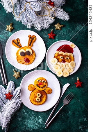 Pancakes in the shape of Santa reindeer 134243483