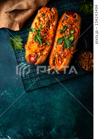Traditional american street food hot dog Traditional american street food hot dog 134243494