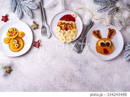 Pancakes in the shape of Santa reindeer 134243498