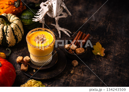Autumn drink spicy pumpkin smoothie 134243509