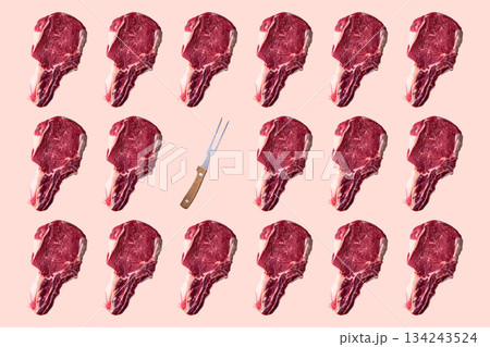 Raw uncooked beef steak or entrecote, isolated pattern 134243524