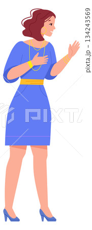 Woman gesticulating. Talking person cartoon female character 134243569