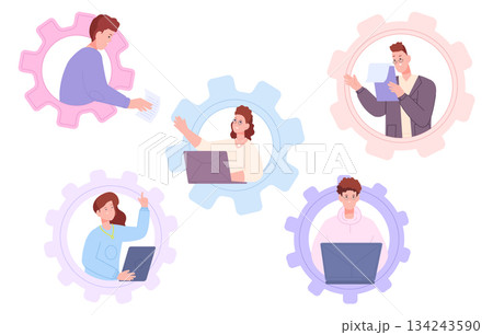 Work processes. People in gears. Business team icon 134243590