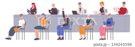 Students sit on lecture. University audience. Learning course 134243599
