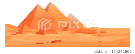 Egyptian pyramids. Ancient landmark landscape cartoon element 134243600