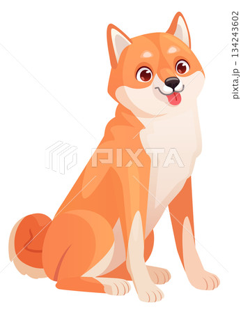 Cartoon dog sitting. Adorable red fur puppy 134243602