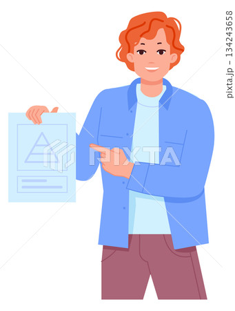 Young guy show paper document. Business demonstration Young guy show paper document. Business demonstration 134243658
