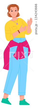 Appreciating person ovation color character. Woman clapping 134243666